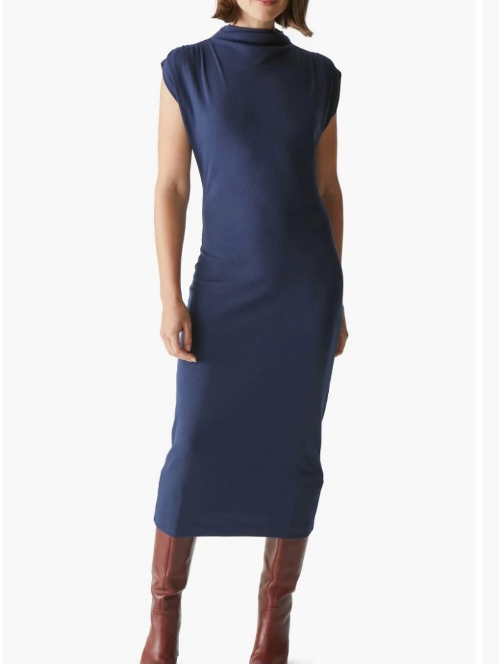 Michael Stars Iolanda Mock Sleeveless Navy Turtleneck Midi Dress